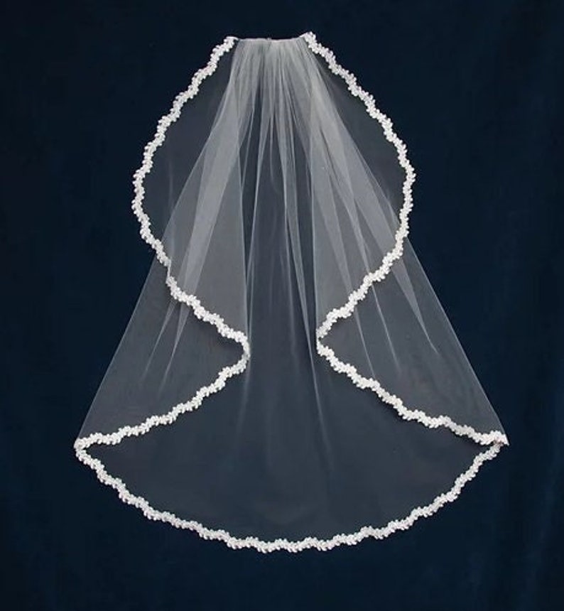 Lace Edge Flutter Cut Wedding Veil in Fingertip Length Free Tulle Swatches image 1