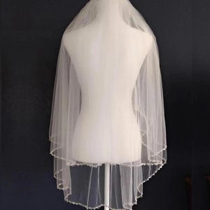 Two Layer Beaded Pearl Edge Wedding Veil, Two Layer Fingertip Wedding Veil, Bridal Veil, Free Tulle Samples