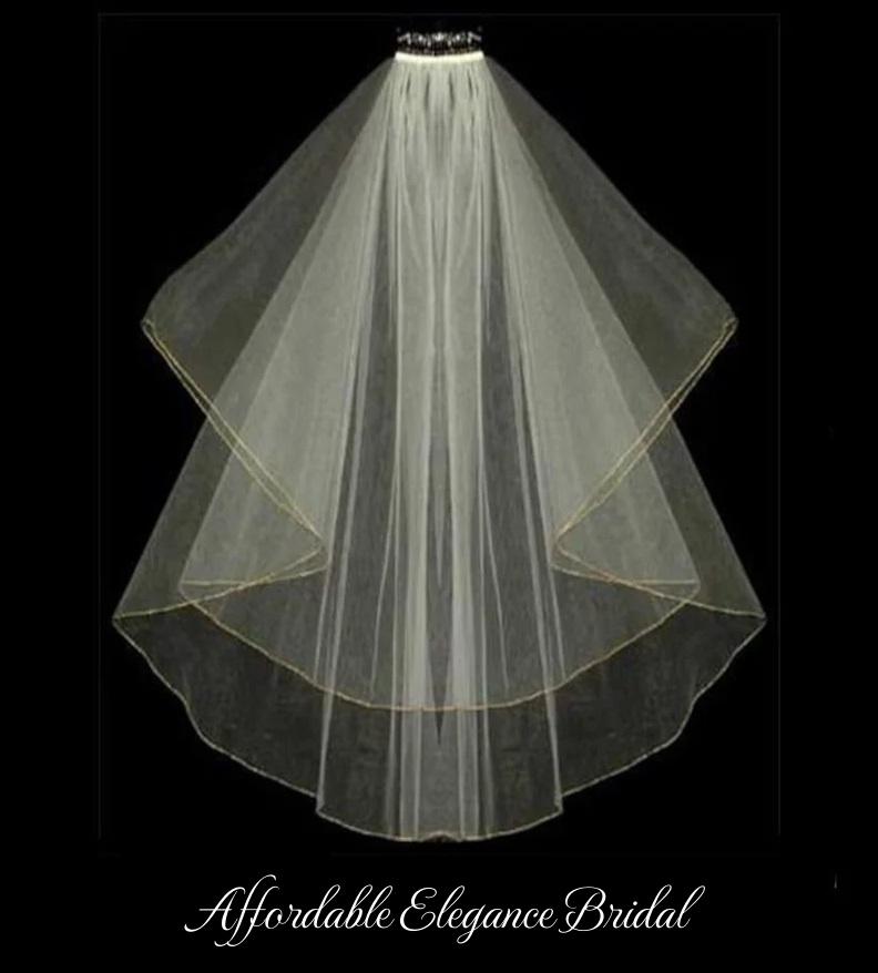 Rose Gold, Silver or Gold Metallic Edge Two Layer Wedding Veil, Bridal Veil,  Free Tulle Swatches