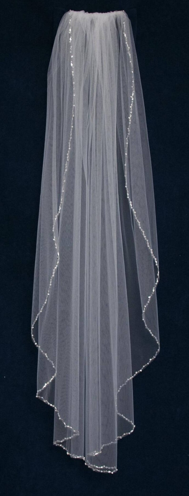 Beaded Pearl Edge Fingertip Length Wedding Veil Bridal Veil Etsy