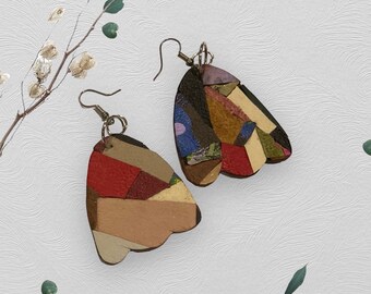 Signature Crazy Paving Statement handpainted recycled leather abstract dangle earrings.  Tulip cut