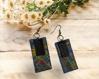 Handpainted Repurposed leather earrings OOAK