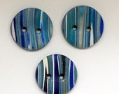 Set of 3 buttons blue button handmade polymer clay buttons  buttons for knitting buttons for crochet buttons  blue striped buttons