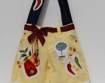 Funny Shoulder Bag in Vanilla Yellow with Legs, Unique Boho Style Canvas Summer Purse, Colorful Upcycled Jeans Crossbody Bag, Holiday Gift