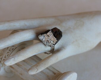 Ring "Oro di Mare" no. 201 driftwood brown silver unique gilded OOAK handmade art designer wood jewelry