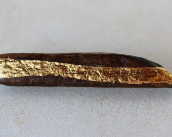 Brooch "Oro di Mare" no. 326 driftwood brown golden unique gold gilded OOAK handmade art designer wood jewelry