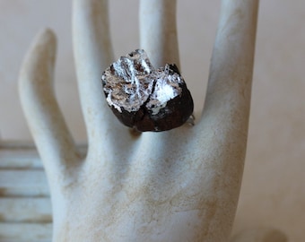 Ring "Oro di Mare" no. 203 driftwood brown silver unique gilded OOAK handmade art designer wood jewelry