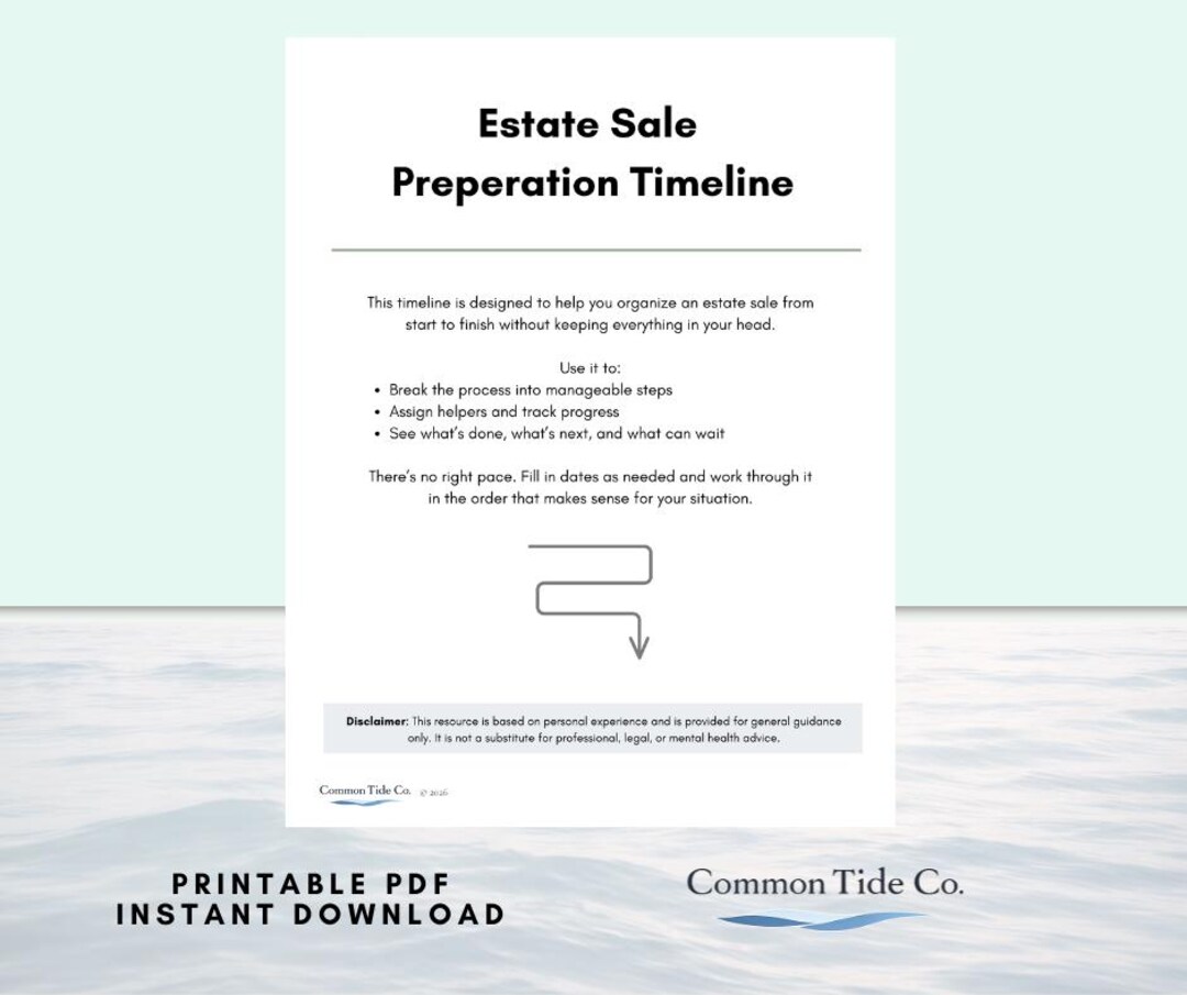 Estate Sale Timeline Checklist Printable Estate Sale Planning PDF Etsy