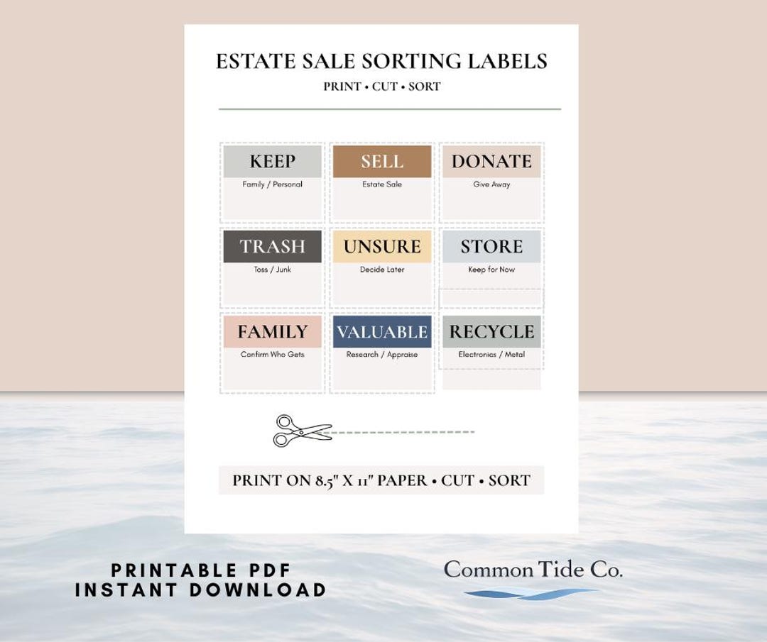 Printable Estate Sale Sorting Labels - Etsy