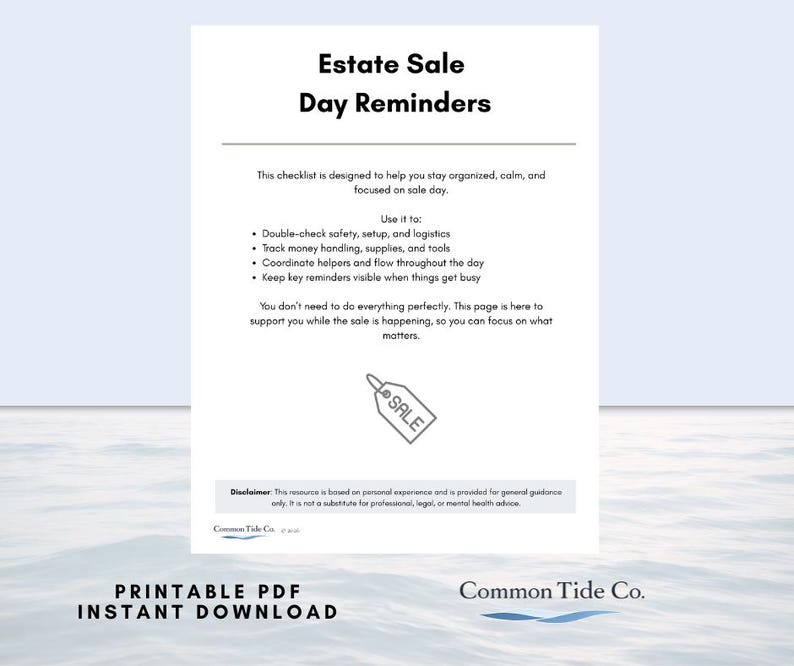 Estate Sale Day Checklist Sale Day Setup, Safety & Logistics