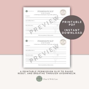 Permission Slip for Overwhelm – Printable Self-Care Tool for Emotional Check-Ins, Grief, Burnout, Mental Health Support & Gentle Reset
