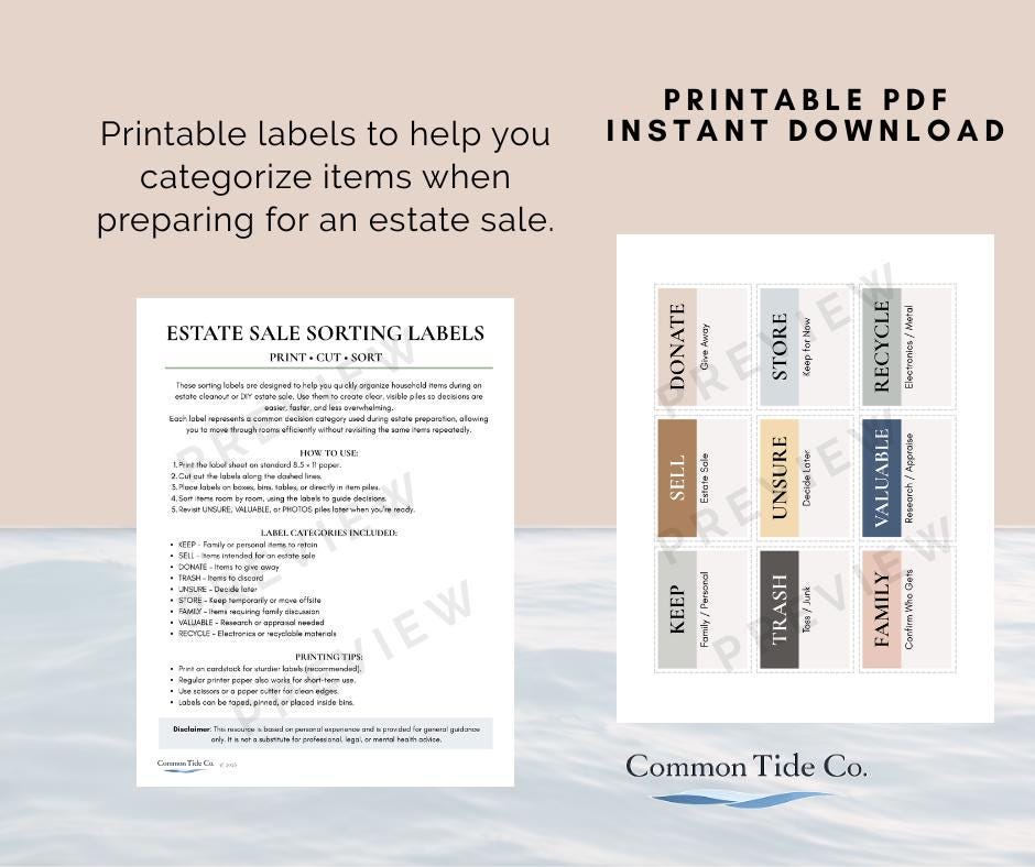 Printable Estate Sale Sorting Labels - Etsy