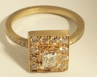 14K Gold Square Diamond Ring