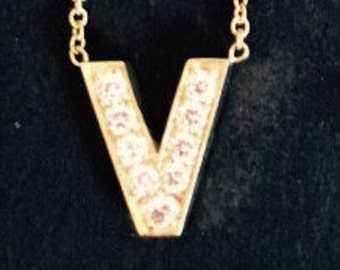 14K Gold Diamond Necklace V