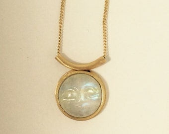 14K Gold Moonstone Necklace with Face