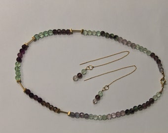 Set: Flourite and 14K Gold-Fill Necklace and Earrings