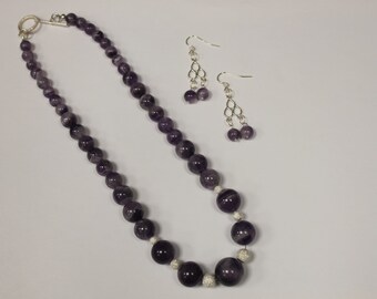 Set: Purple Amethyst and Sterling Silver Necklace and Earrings