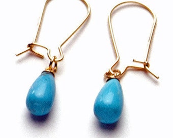 Tear-Drop Turquoise and 14K Gold-Filled Earrings