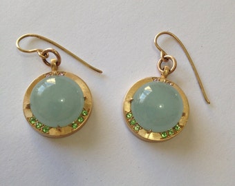 14K Gold Green Aquamarine Earrings