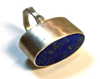 Handmade Sterling Silver Ring with Royal Blue Lapis Stone