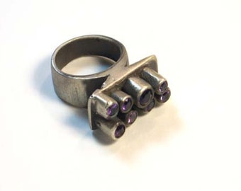 Sterling Silver Ring with Small Amethysts