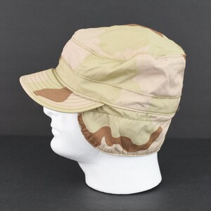 Vintage 80s Camo Military Hat, US Army Desert Camouflage Camp Hat, BDU Patrol Cap with Fleece Ear Flaps, Size 7