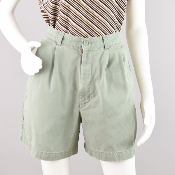 Vintage Dockers Mom Shorts, Green Pleated Classic Khakis, Women's Size 10, 28" Waist