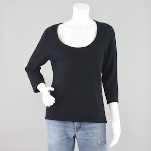 90s Angora Wool Blend Black Sweater, Quarter Length Sleeve, Women&#39;s Medium - Large