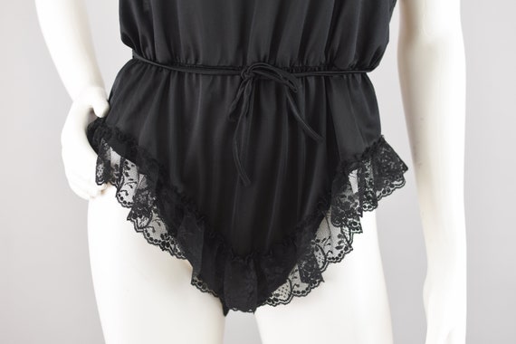 Vintage Black Satin Teddy Lingerie, Floral Lace O… - image 3