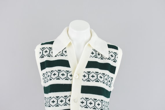 80s Button Down Sweater Vest, Geometric & Stripes… - image 2