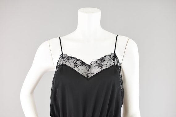 Vintage Black Satin Teddy Lingerie, Floral Lace O… - image 2