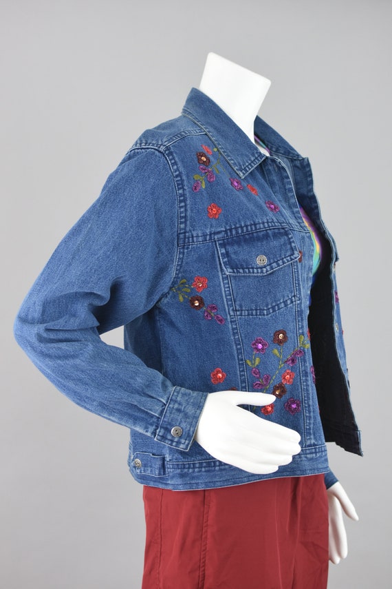 90s Embroidered Floral Jean Jacket, Boxy Fit Deni… - image 7
