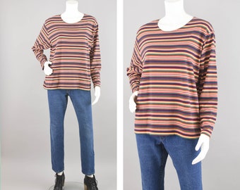 90s Striped Long Sleeve Top, Primary Colors Grunge Shirt, Women's Large