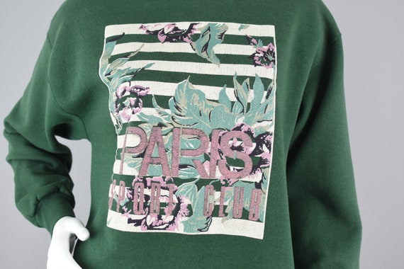 90s Jerzees Sweatshirt, Distressed Green Paris So… - image 5
