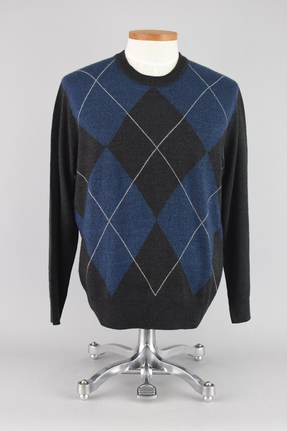 Y2K Dockers Gray & Blue Argyle Preppy Sweater, Men