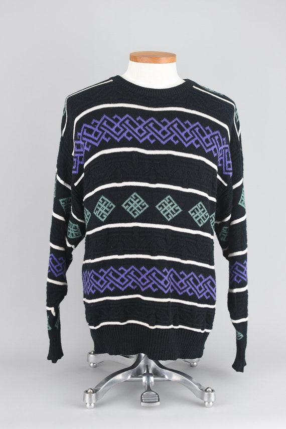 90s Members Only Sweater Black & Purple Striped Geometric | Etsy