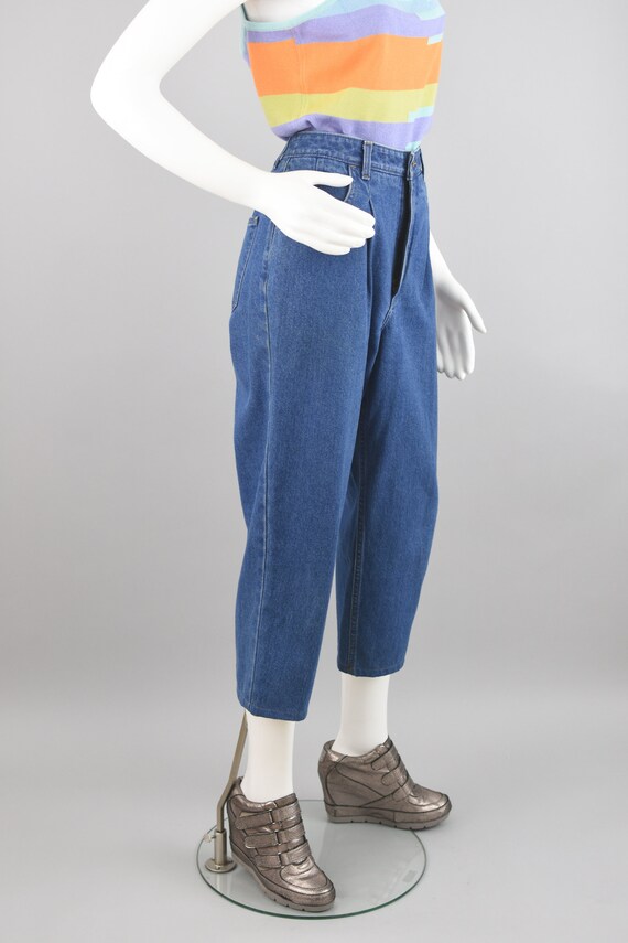 Vintage Denim Capris, Pleated Relaxed Fit 80s Mom… - image 4