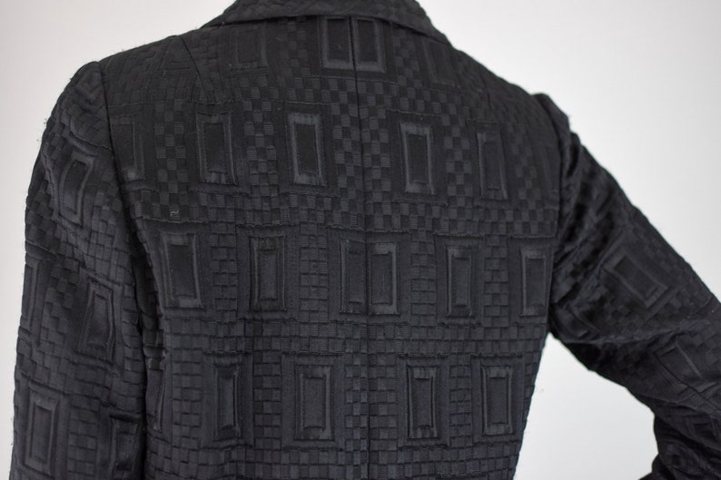 Mid Century Bonwit Teller Suit Separates Crop Blazer Geo Square Print Textured Jacket 60s Black Blazer Vintage 40 Bust
