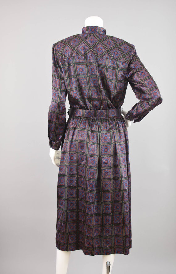 80s Long Sleeve Midi Dress with Pockets, Silky Po… - image 9