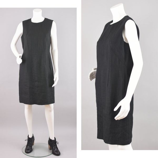 Vintage Irish Linen Dress, 90s Talbots Sleeveless Black Fitted Sheath, Women's Petite Small