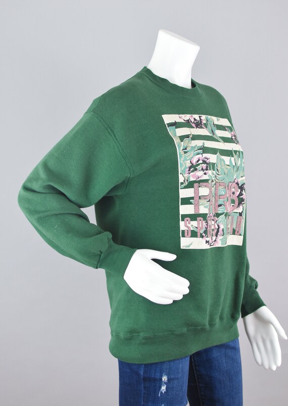 90s Jerzees Sweatshirt, Distressed Green Paris So… - image 7