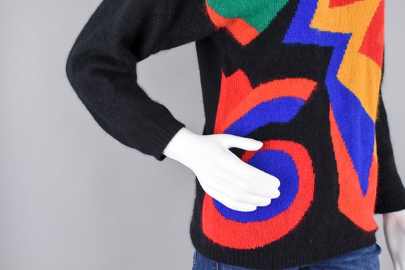 80s Angora Lambswool Sweater, Vintage Colorful Ge… - image 7