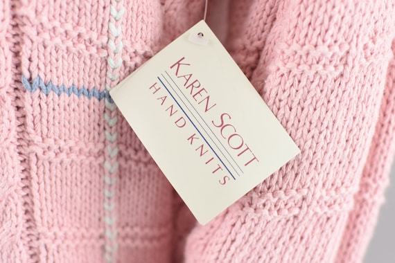 Vintage Pastel Pink Floral Cardigan, Hand Knit Ov… - image 8
