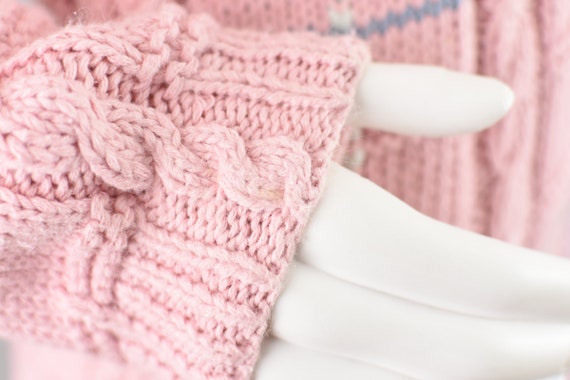 Vintage Pastel Pink Floral Cardigan, Hand Knit Ov… - image 7