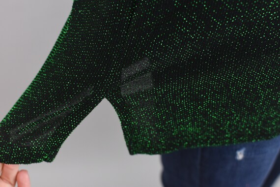 Y2K Metallic Green Sparkle Top, Cowl Neck Stretch… - image 5