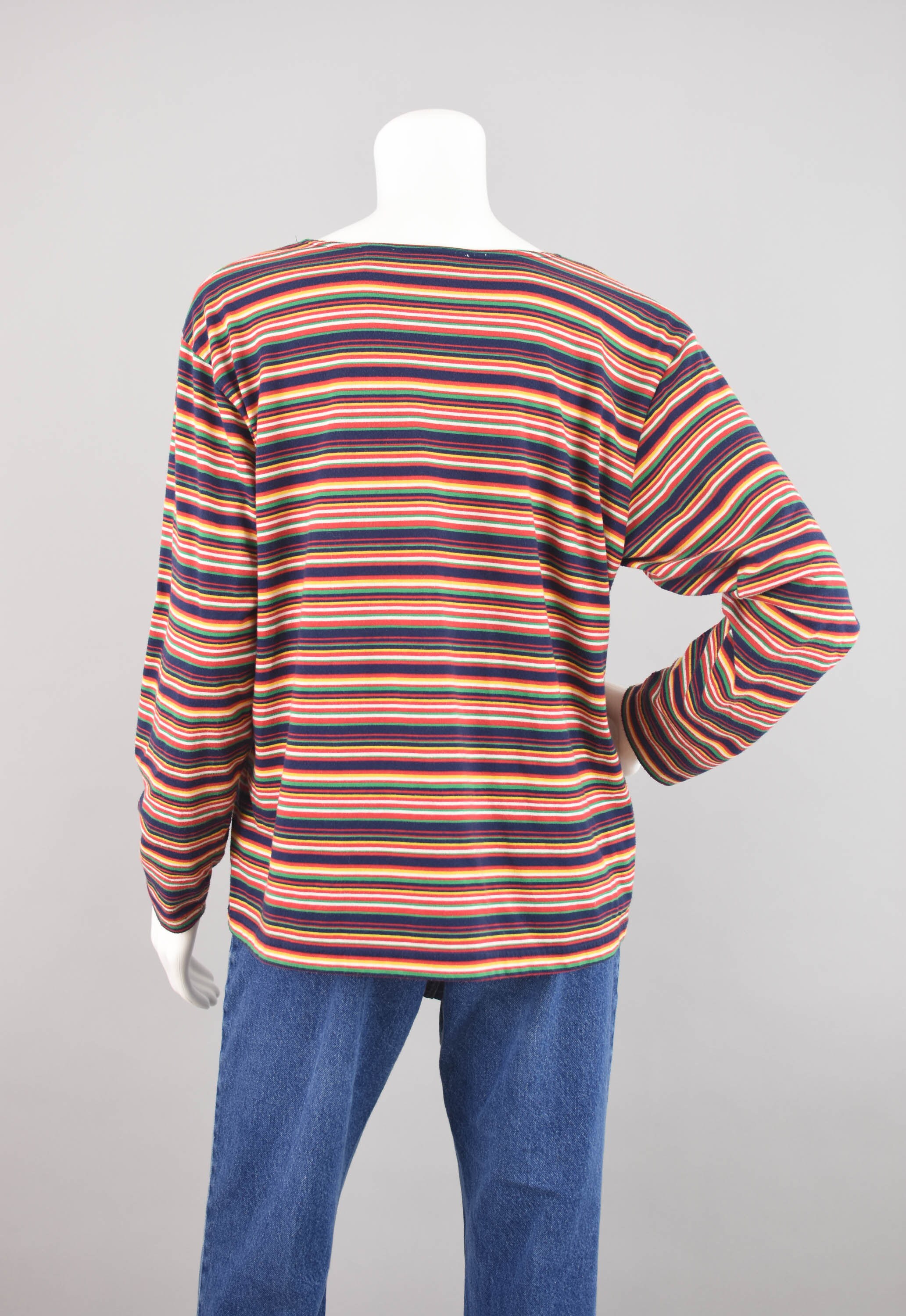 90s Striped Long Sleeve Top, Primary Colors Grunge Shirt