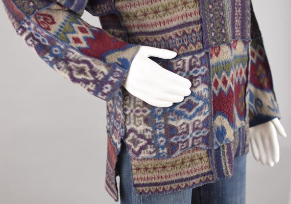 90s Express Patchwork Fuzzy Mixed Pattern Sweater… - image 7