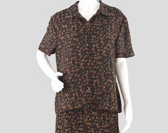 Vintage Dark Floral Shirt & Skirt, Sag Harbor Matching Set, Women's Plus Size