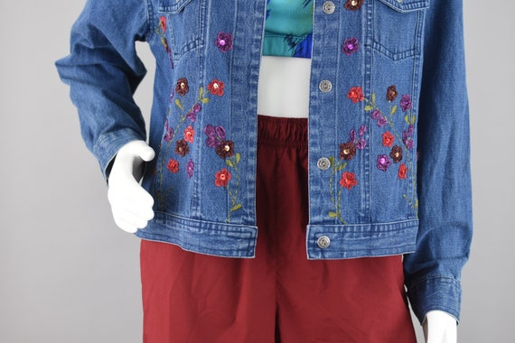 90s Embroidered Floral Jean Jacket, Boxy Fit Deni… - image 5
