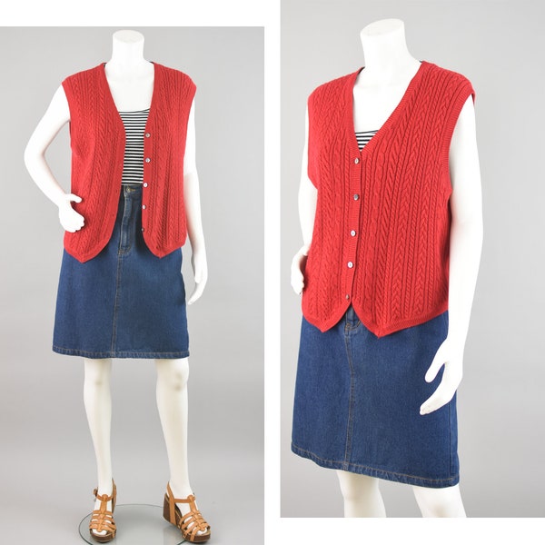 Vintage Red Cable Knit Sweater Vest, Karen Scott, Women's Medium